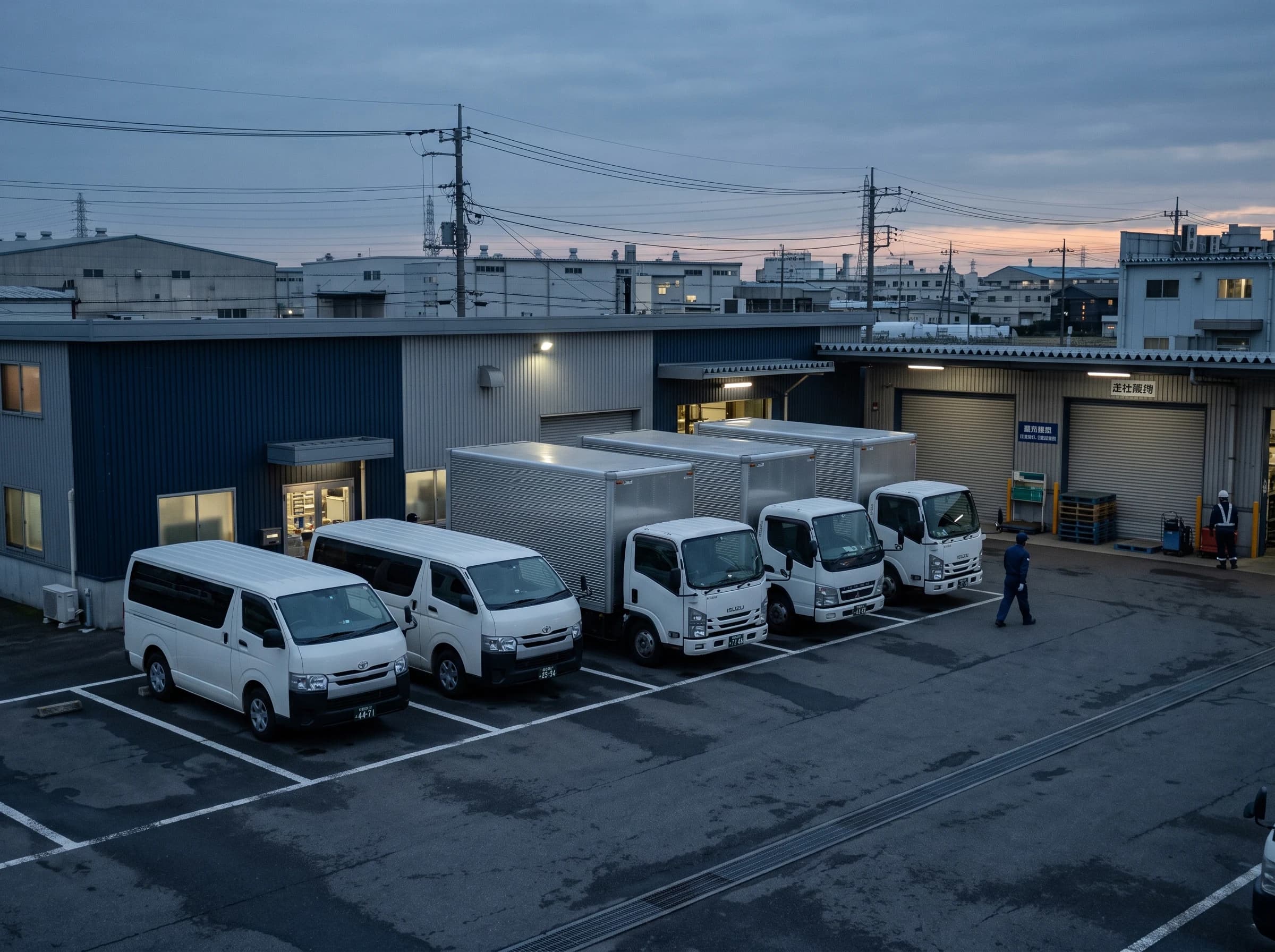 協力会社の車両が並ぶ拠点の様子